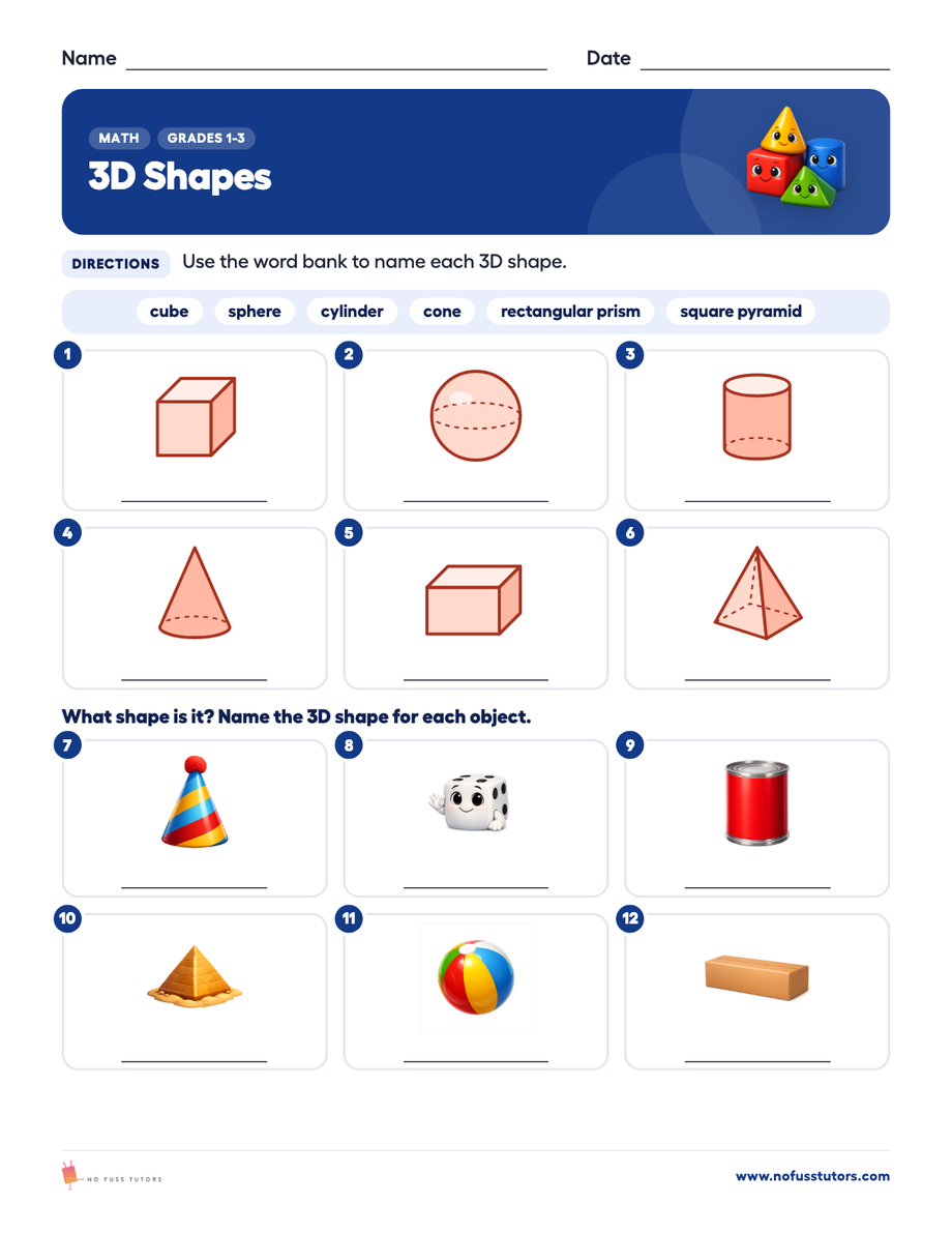 3D Shapes Math worksheet preview