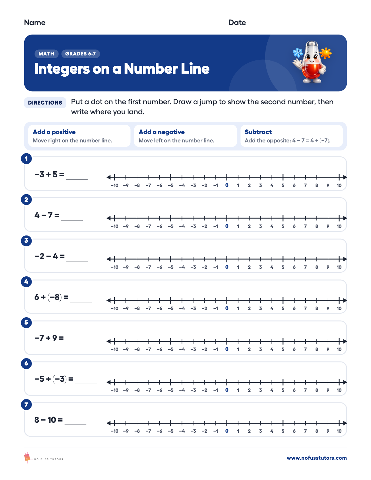 Adding and Subtracting Integers Math worksheet preview