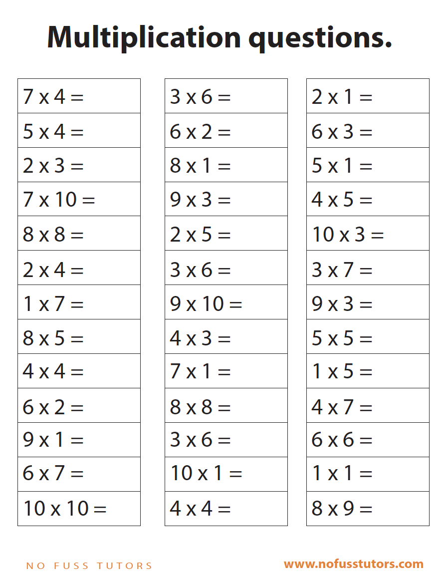 3Rd Grade Multiplication Worksheet Multiplication Basic Facts 2 3 4 5 6 7 8 9 Times Tables 