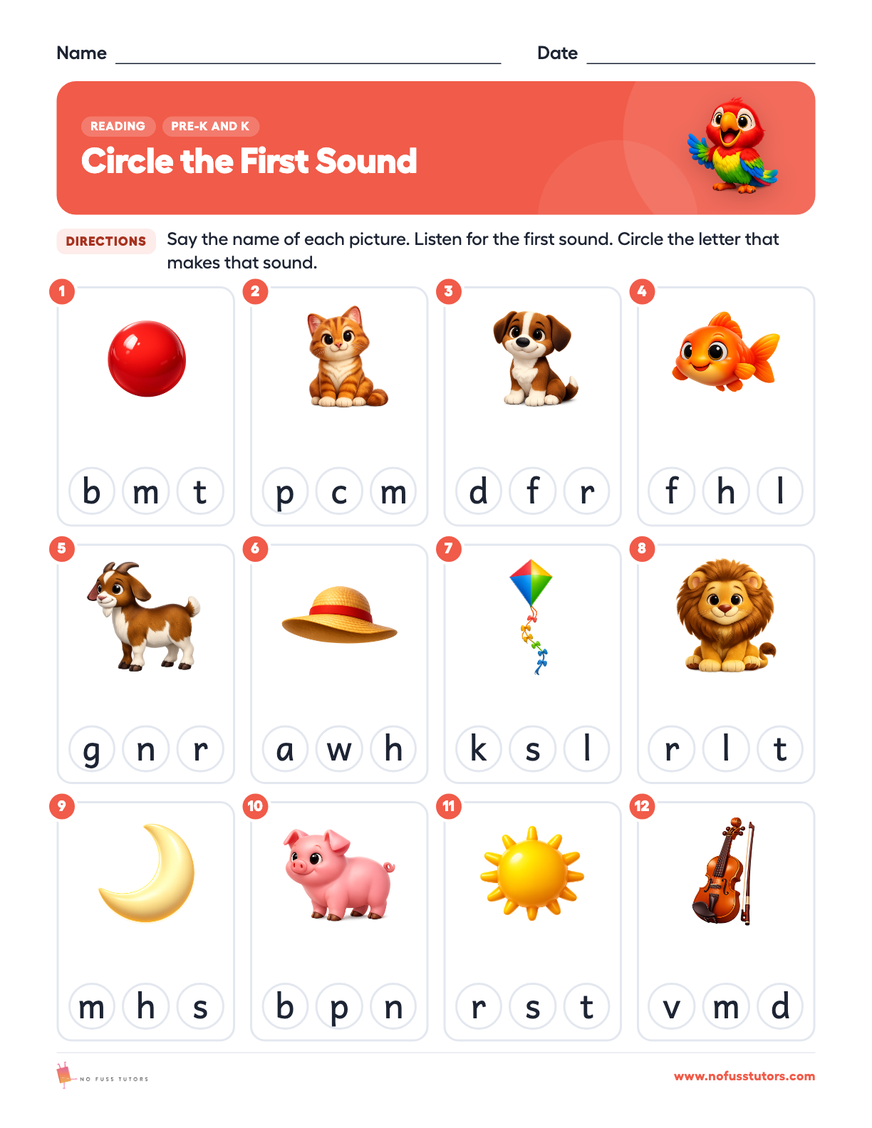 Beginning Sounds Picture Match Reading worksheet preview