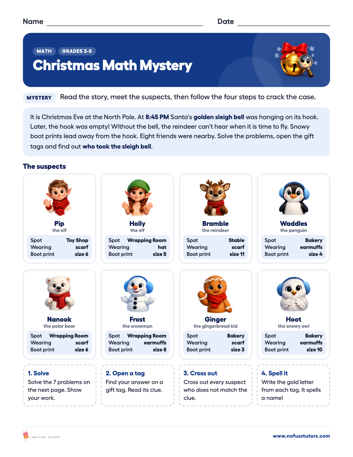 Christmas Math Mystery: The Missing Sleigh Bell Math worksheet preview
