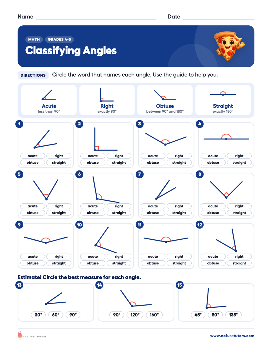 Classifying Angles Math worksheet preview