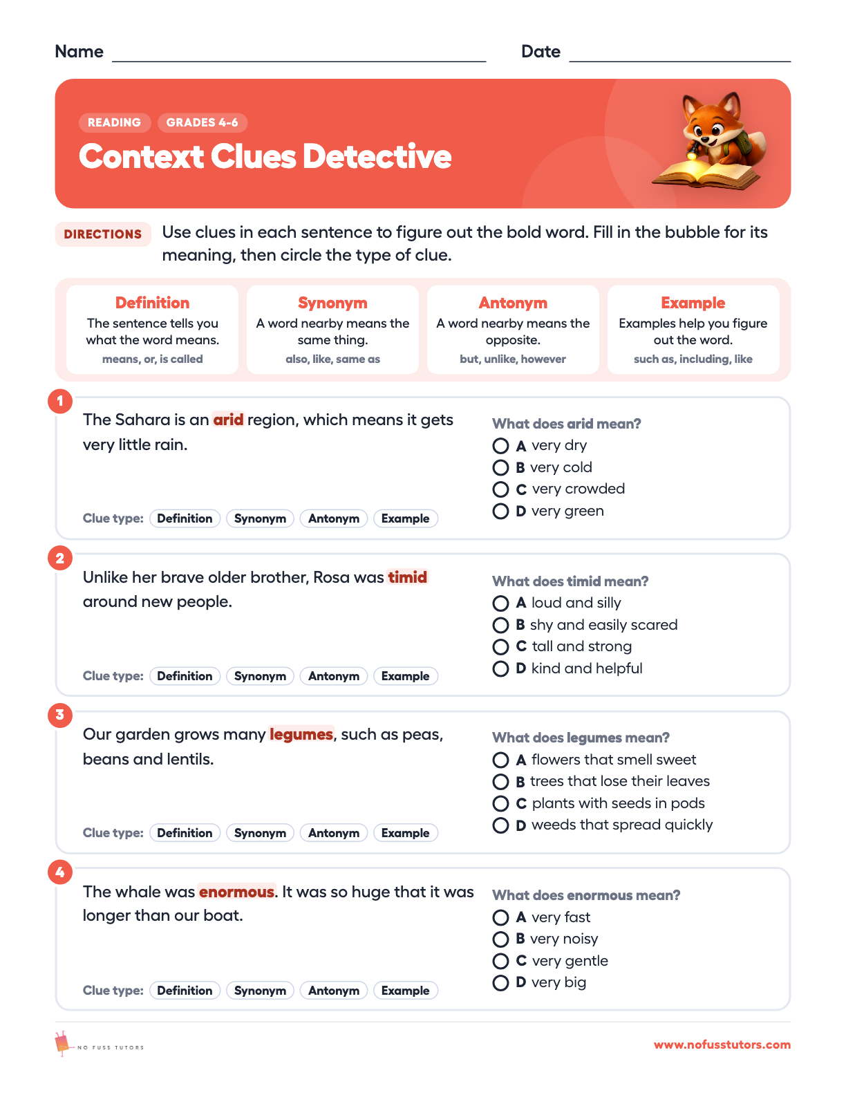 Context Clues Detective Reading worksheet preview