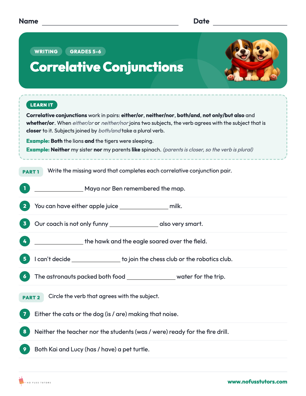 Correlative Conjunctions Writing worksheet preview