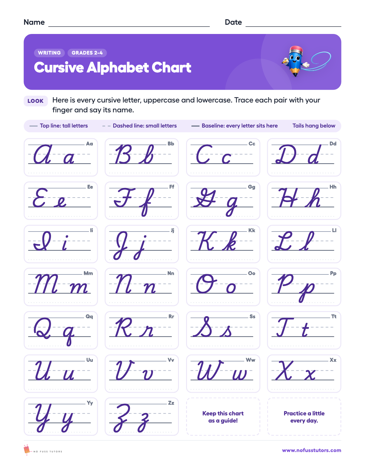 Cursive Letters A to Z Writing worksheet preview