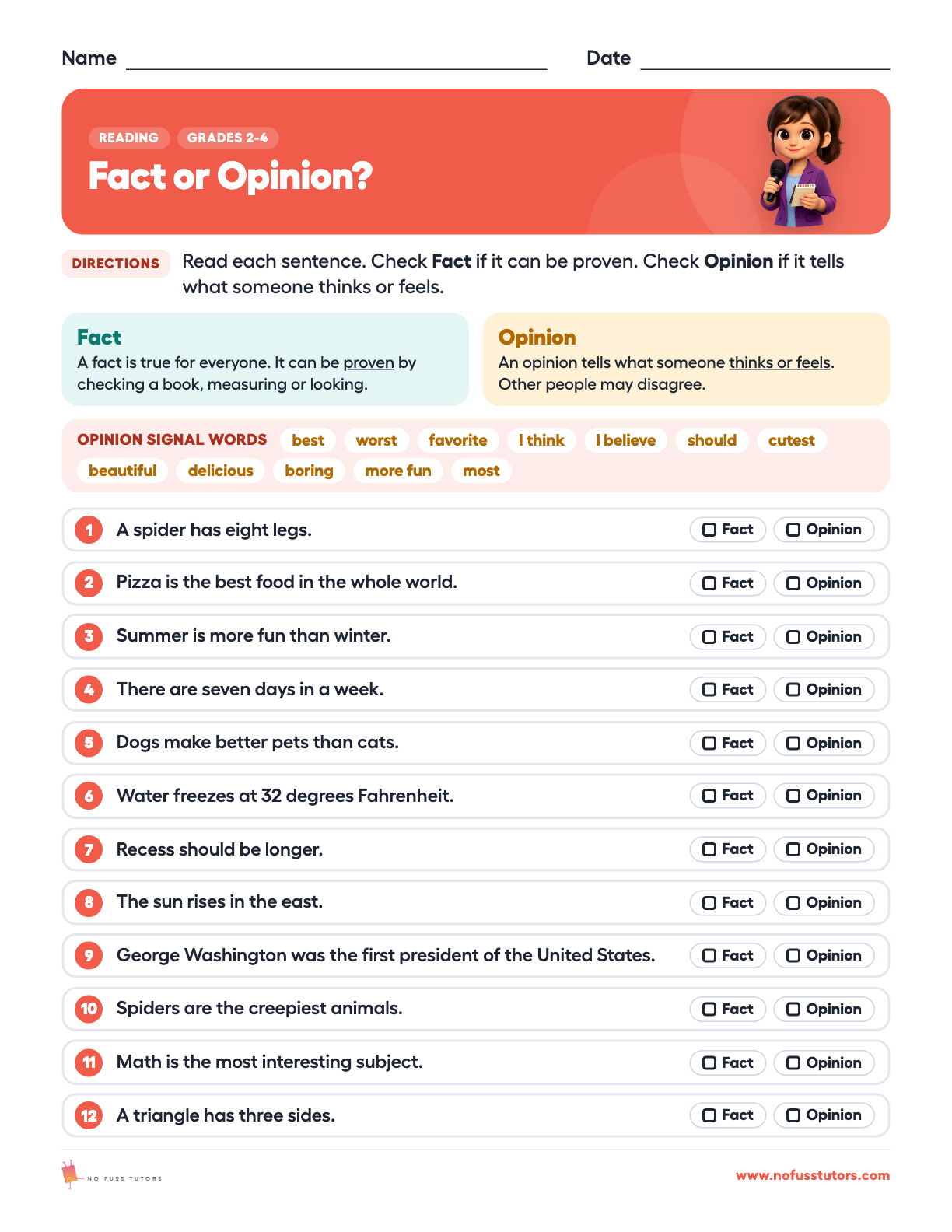 Fact or Opinion? Reading worksheet preview