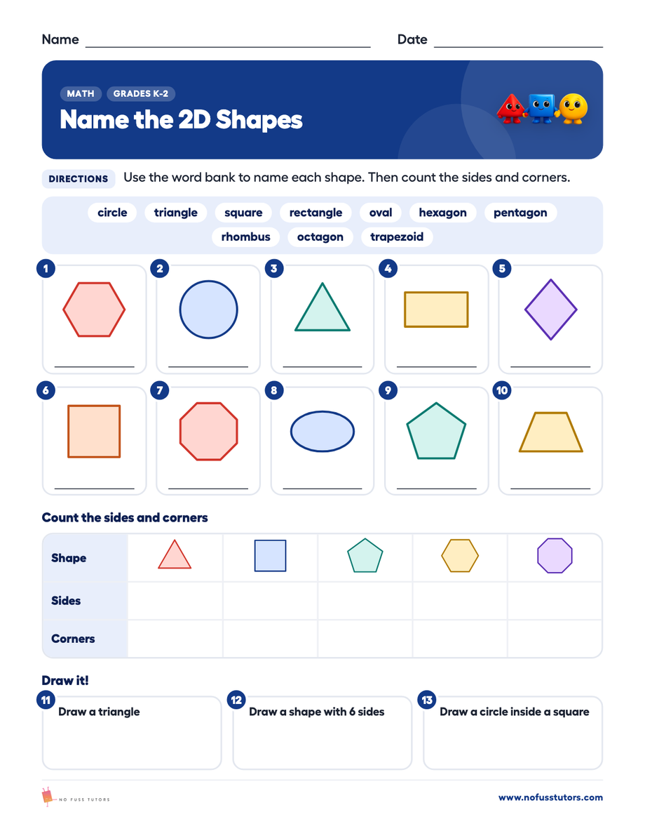 Name the 2D Shapes Math worksheet preview