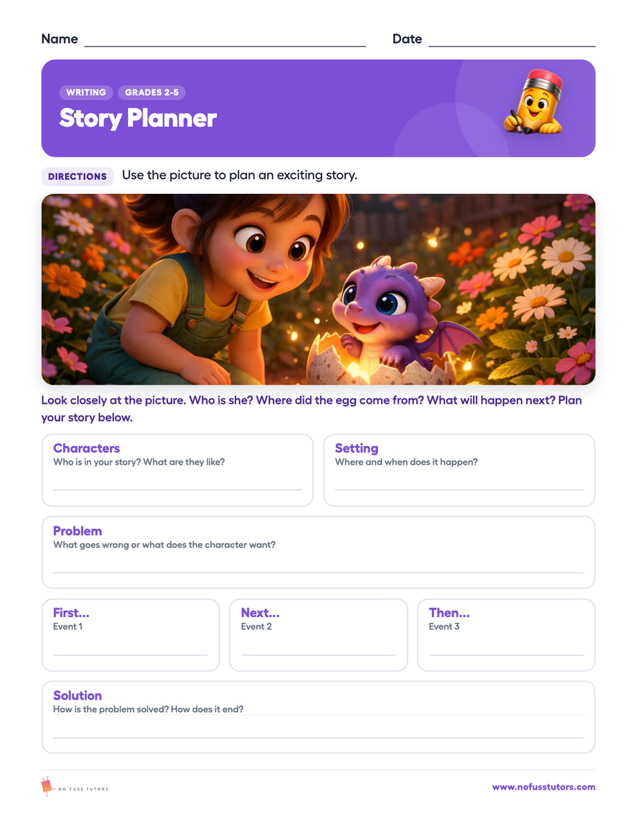 Picture Prompt Story Planner Writing worksheet preview