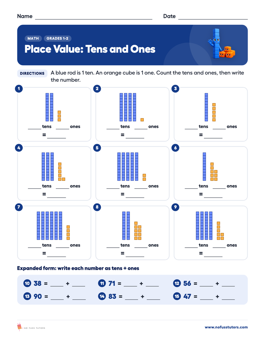 Place Value: Tens and Ones Math worksheet preview