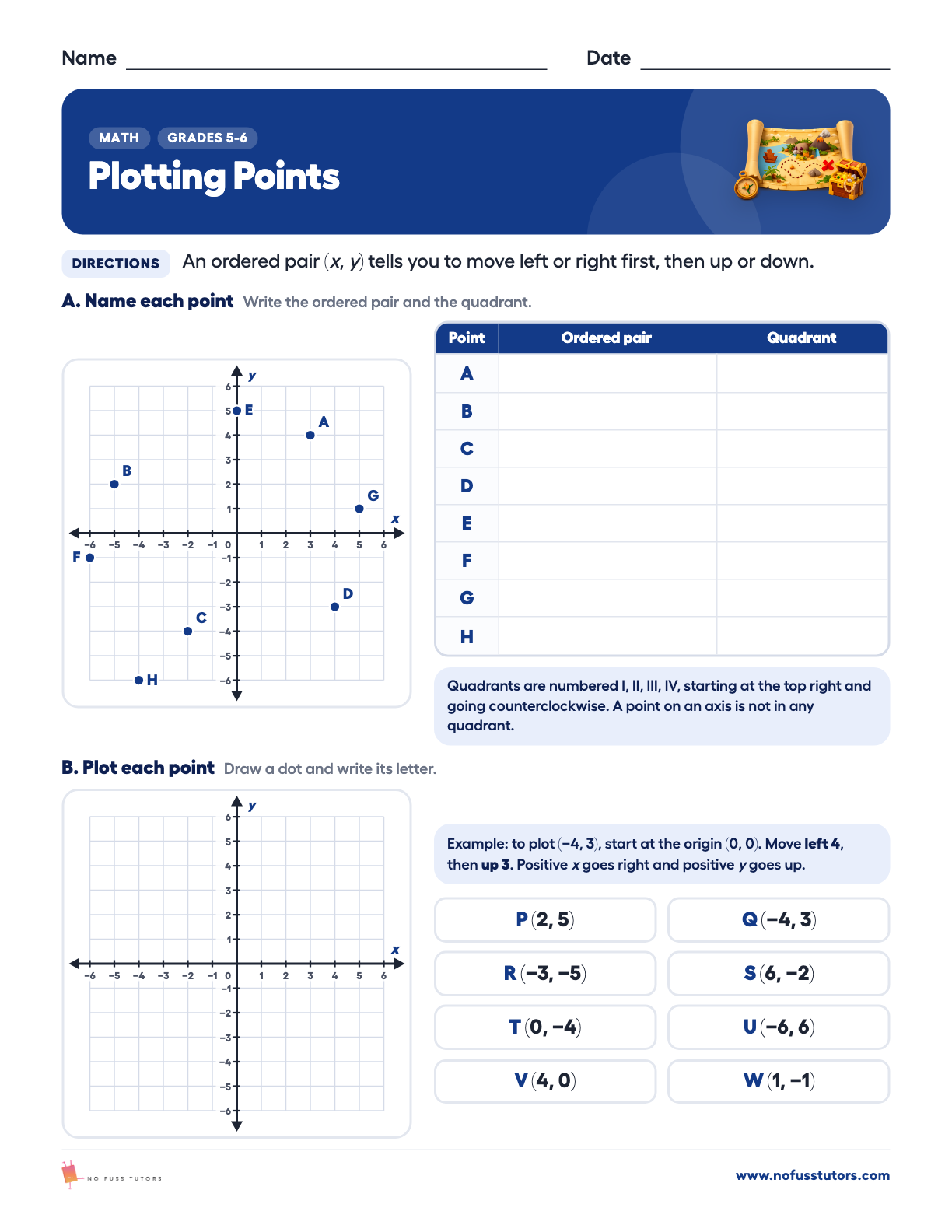 Plotting Points on the Coordinate Plane Math worksheet preview