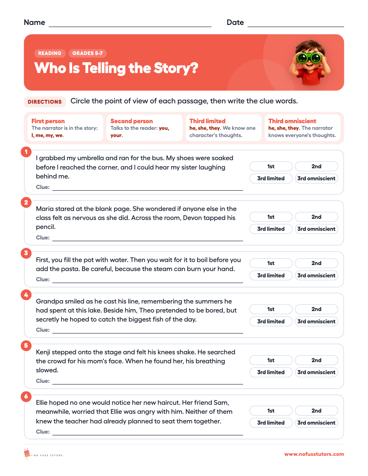 Point of View and Author's Purpose Reading worksheet preview