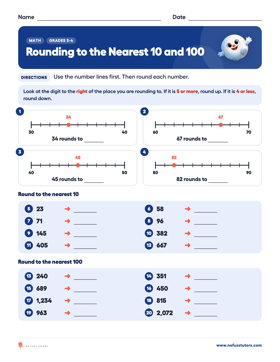 Rounding to the Nearest 10 and 100 Math worksheet preview