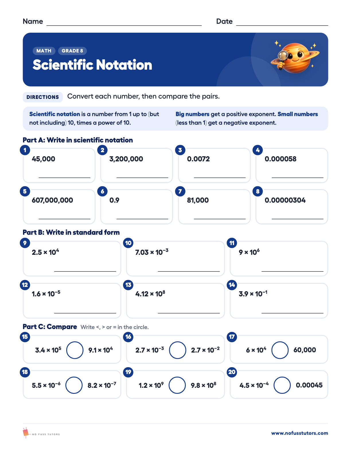 Scientific Notation Practice Math worksheet preview