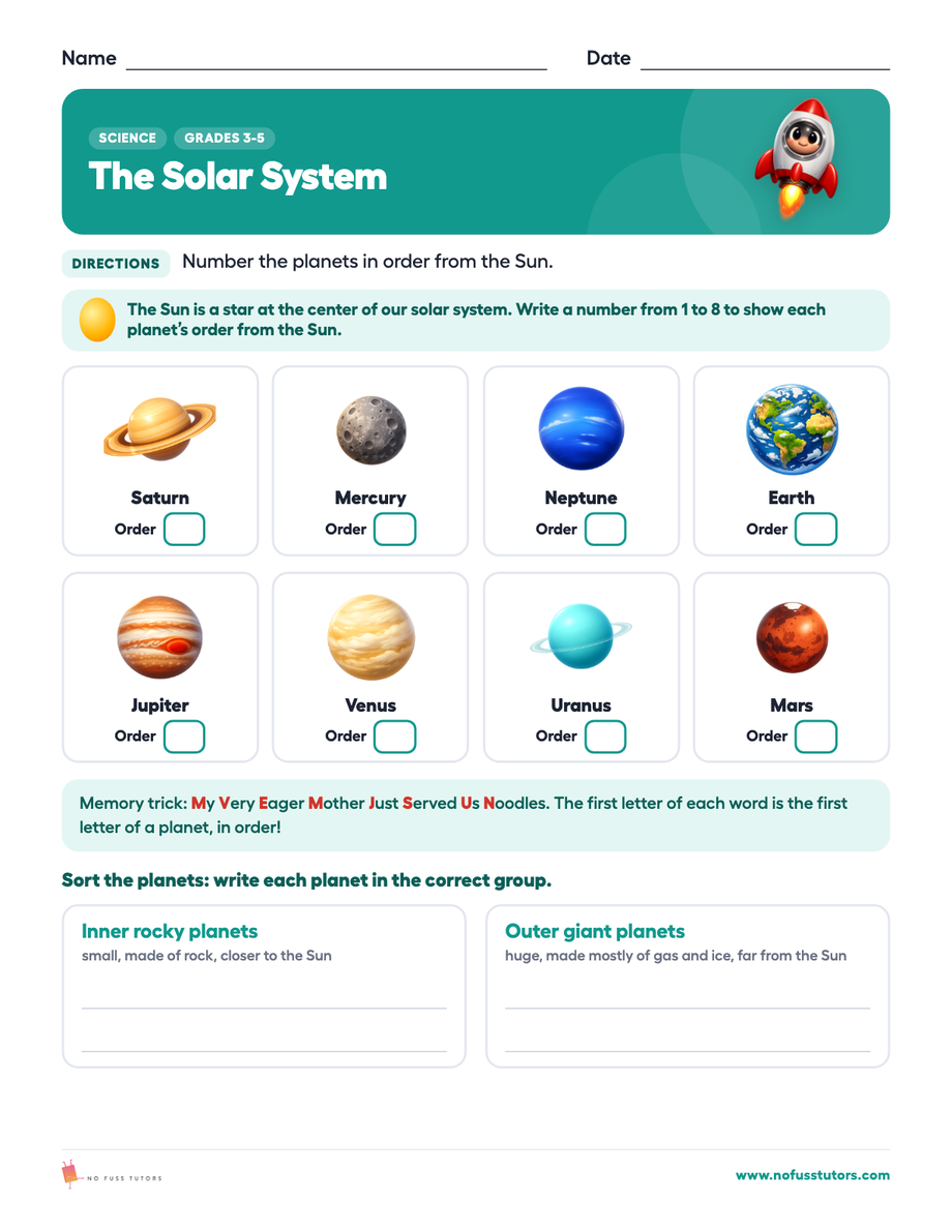 The Solar System Science worksheet preview