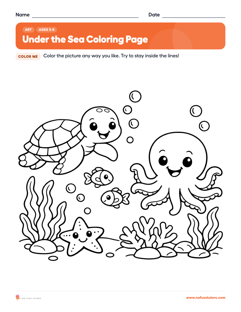 Under the Sea Coloring Page Art worksheet preview
