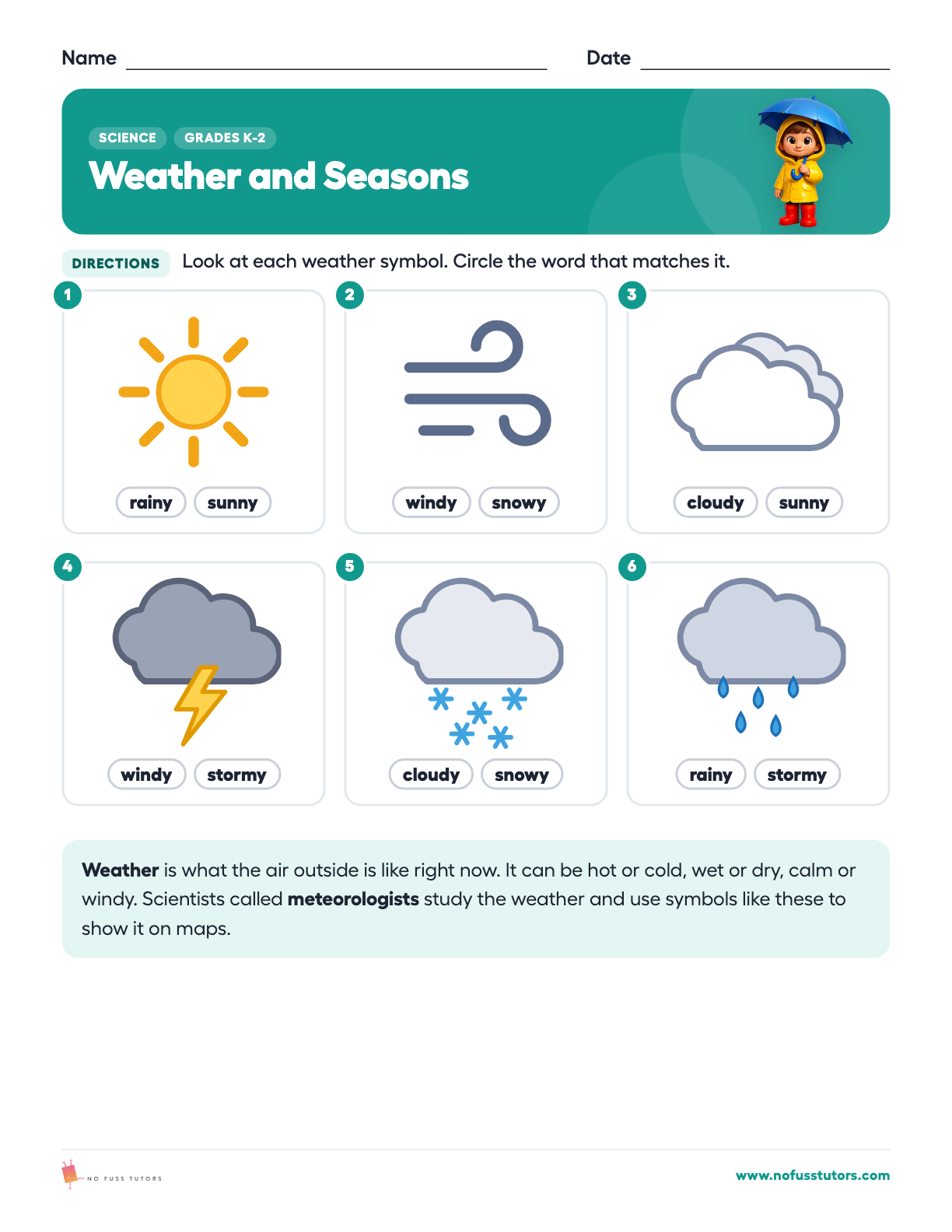Weather and Seasons Science worksheet preview