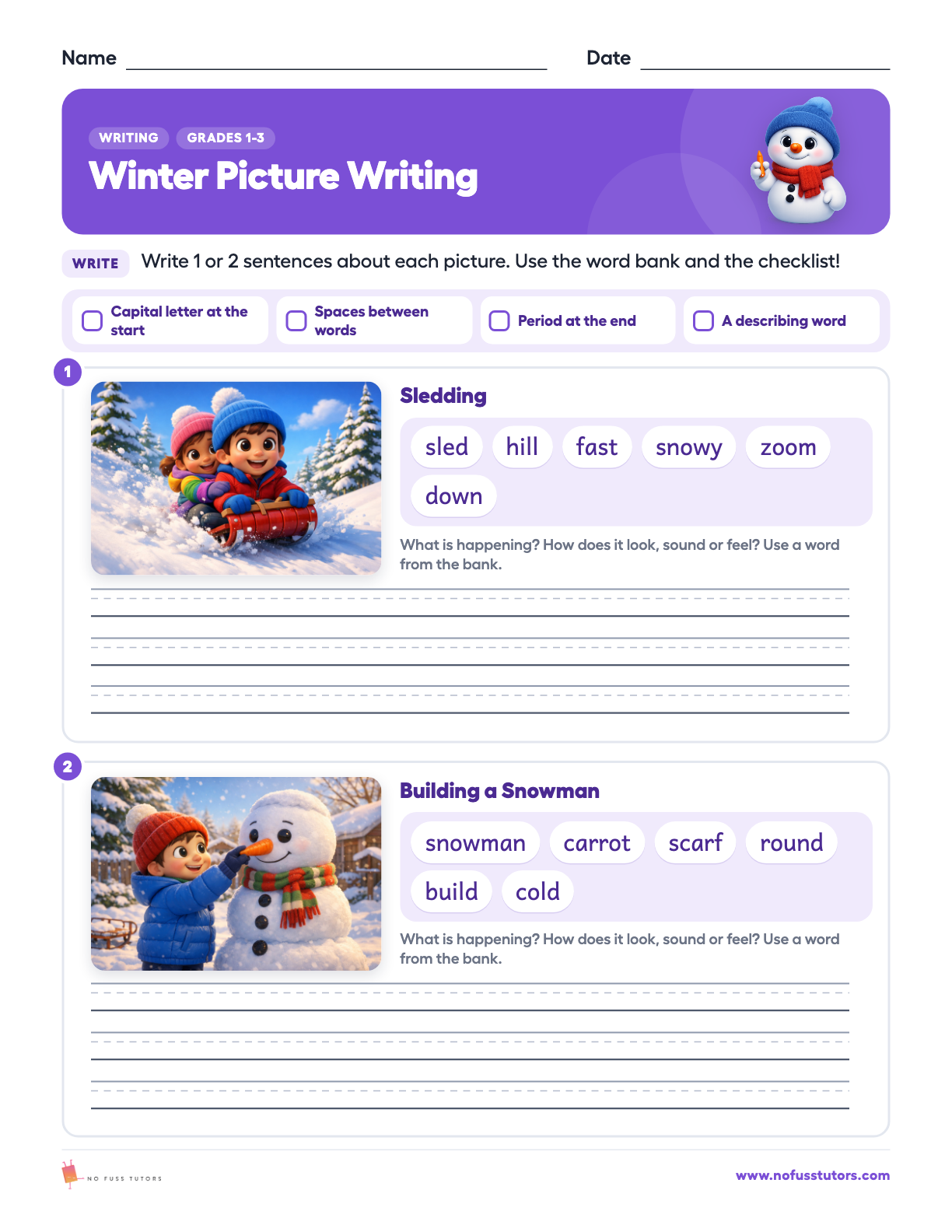 Winter Sentence Writing with Picture Prompts Writing worksheet preview