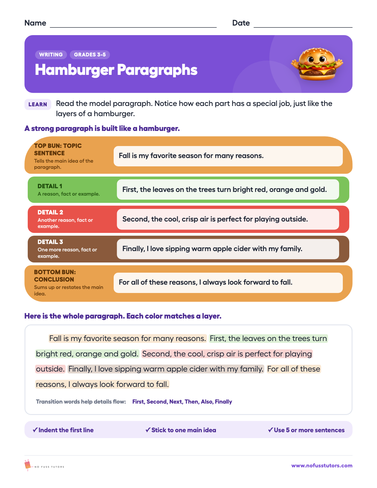 Writing a Strong Paragraph Writing worksheet preview
